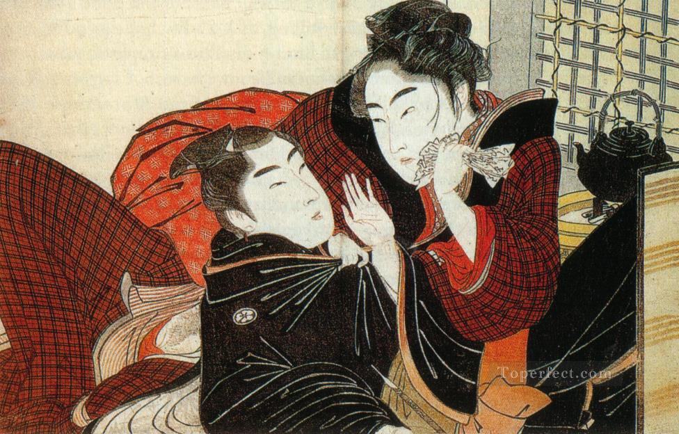 枕歌の一場面 喜多川歌麿 浮世絵美人画 1788年油絵